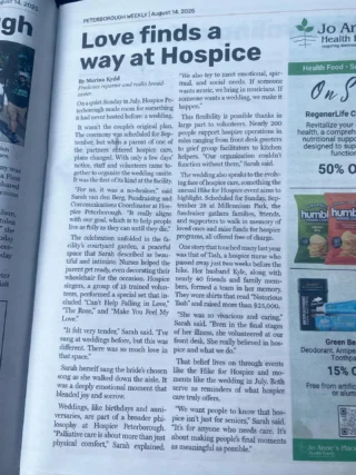 Thank you Marina Kydd and the amazing team at Peterborough Weekly for sharing a wonderful article about all of the ways love shows up in the work we do. We are truly honoured to be your community hospice. ❤️

You can pick up a copy of Peterborough Weekly at @ptbolibrary!